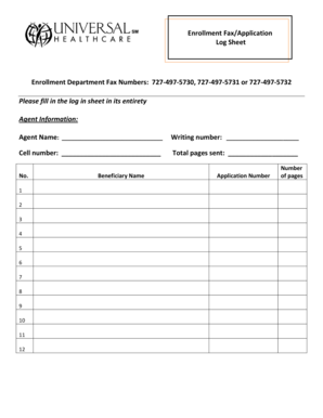Enrollment Fax Application Log Sheet