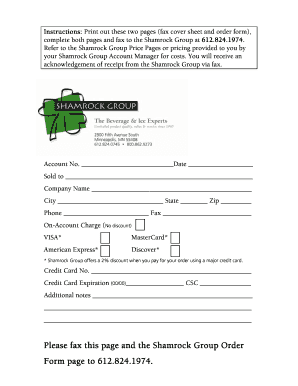 Shamrock Group Order Form