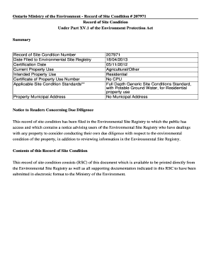 Ontario Record of Site Condition Form