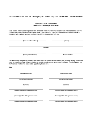 Authorization Agreement for Direct Payments (ACH Debits)