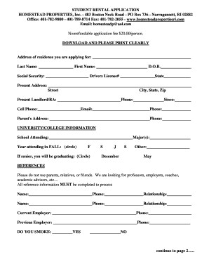 Student Rental Application