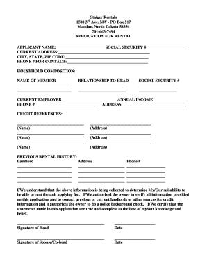 Staiger Rentals Application for Rental