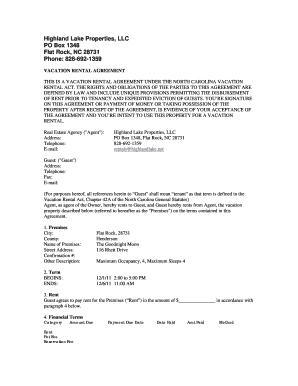 North Carolina Vacation Rental Agreement