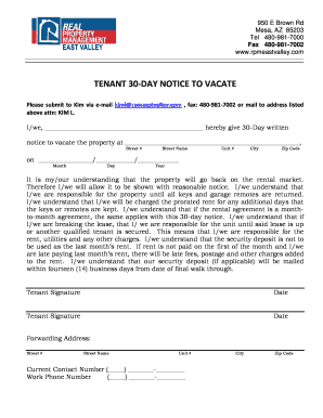 Tenant 30-Day Notice to Vacate