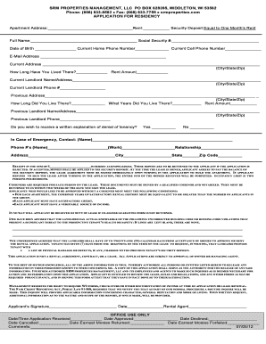 SRM Properties Residential Lease Application