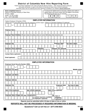 District of Columbia New Hire Reporting Form