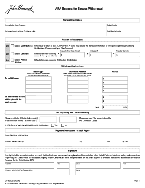 ARA Excess Withdrawal Form