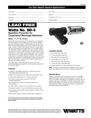 Watts SD3 Backflow Preventer Application Form