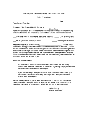 School Immunization Record Request Letter