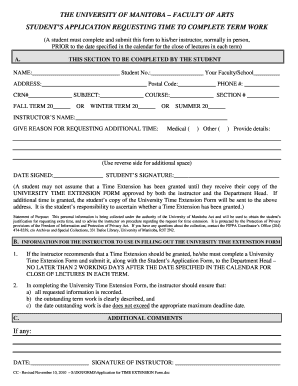 University of Manitoba Time Extension Request Form