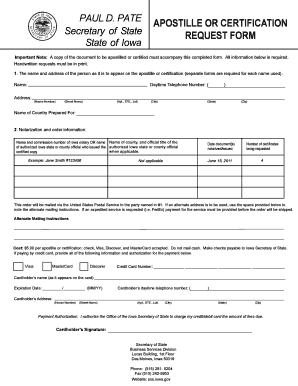Iowa Apostille or Certification Request Form