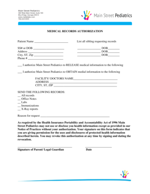 Medical Records Authorization Form