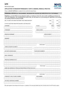 NHS Scotland GP Registration Form