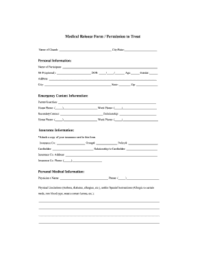 Medical Release Form Permission to Treat