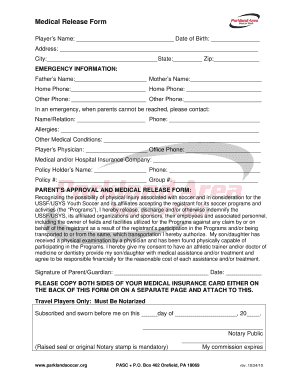 Medical Release Form for Soccer Players