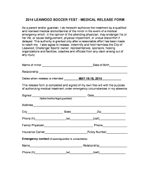 2014 leawood soccer fest - medical release form - Challenger Sports