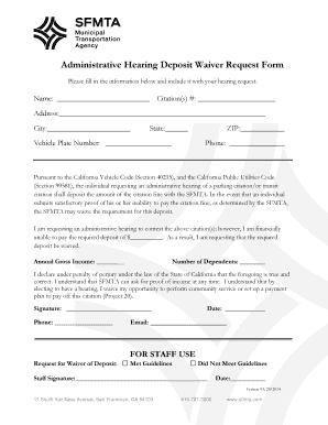 Administrative Hearing Deposit Waiver Request Form