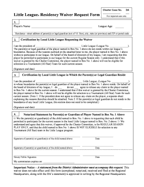 Little League Residency Waiver Request Form