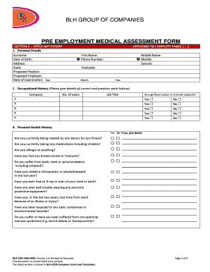 BLH Group Pre Employment Medical Assessment Form