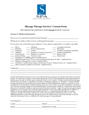 Massage Therapy Services’ Consent Form