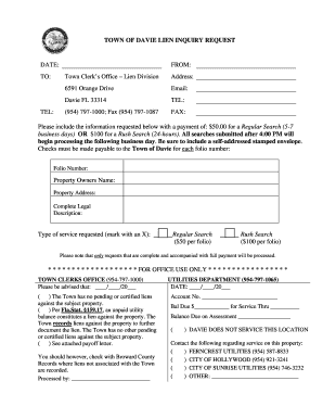 Town of Davie Lien Inquiry Request