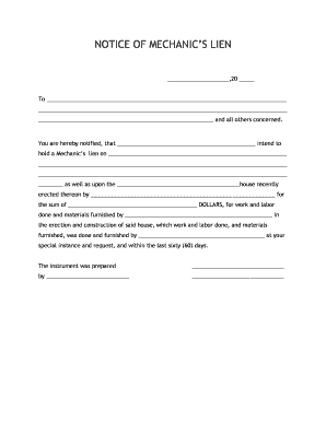 Notice of Mechanic's Lien