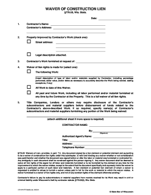 Wisconsin Construction Lien Waiver Form