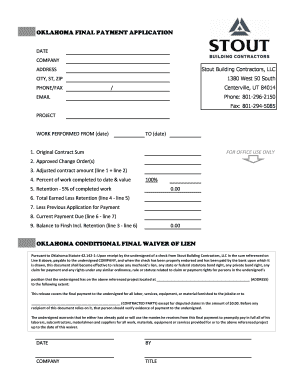 Oklahoma Final Payment Application and Conditional Lien Waiver
