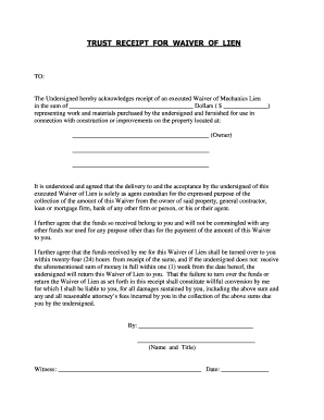 Trust Receipt for Waiver of Lien