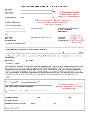 Subcontractor Waiver of Lien Release