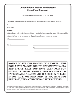 Unconditional Waiver and Release Upon Final Payment