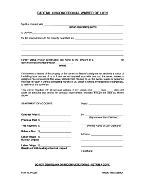 Partial Unconditional Waiver of Lien