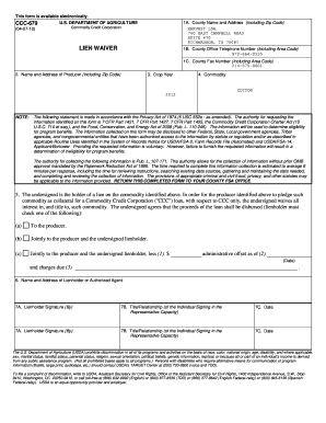 USDA Commodity Credit Corporation Lien Waiver