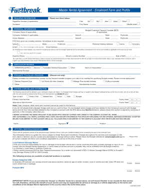 Master Rental Agreement - Enrolment Form and Profile