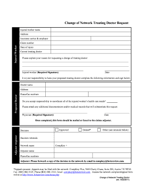 Change of Network Treating Doctor Request