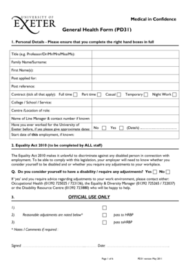 General Health Form PD31