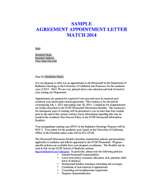 Appointment letter sample - Sample Agreement Appointment Letter - UCSF Radiation Oncology - radonc ucsf