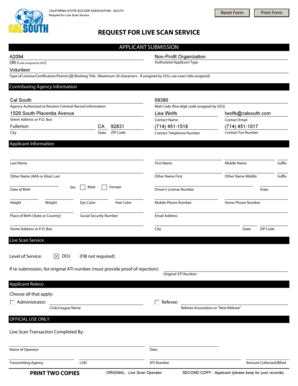 California Live Scan Service Request Form