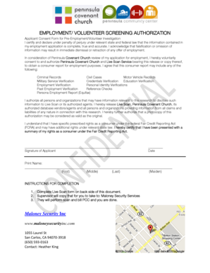 Employment Volunteer Screening Authorization Form