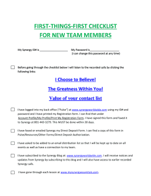 Synergy New Team Member Checklist