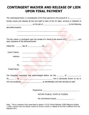 Contingent Waiver and Release of Lien