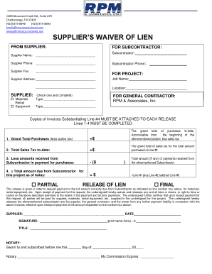 Supplier’s Waiver of Lien