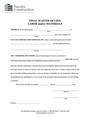 Final Waiver of Lien for Labor and Materials