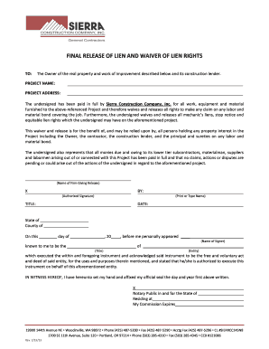 Final Release of Lien and Waiver of Lien Rights