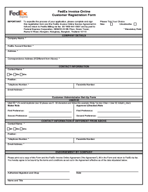 FedEx Invoice Online Customer Registration Form