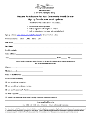 Health Center Advocate Sign-Up Form