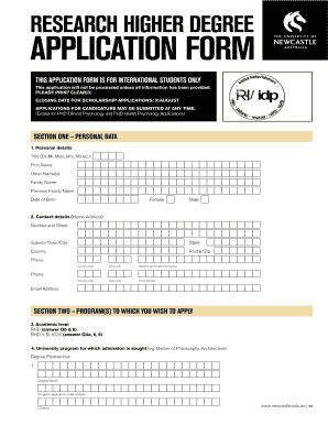 Research Higher Degree Application Form