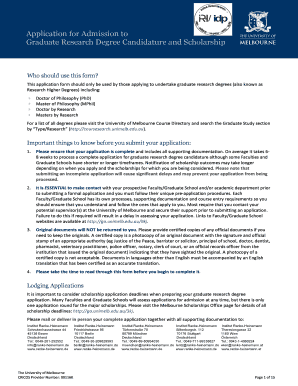 University of Melbourne Graduate Research Degree Application