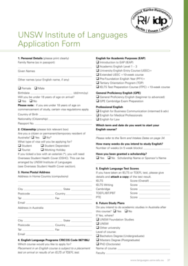 UNSW Institute of Languages Application Form