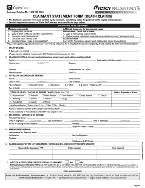Claimant Statement Form (Death Claims)
